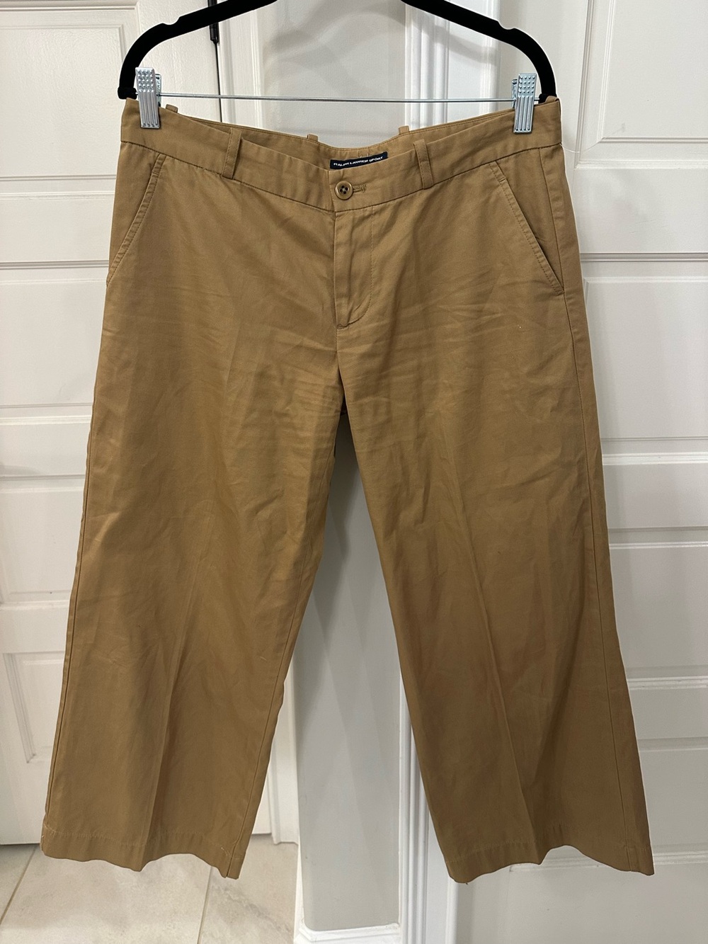 Vintage Ralph Lauren Sport Cotton Wide-Leg Cropped Pants Sz 8 Khaki Capri Preppy